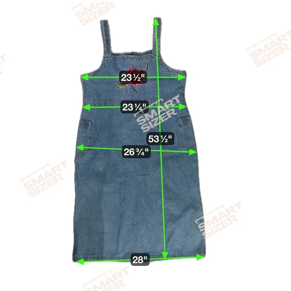 Women’s Y2K Cottagecore Denim Overall Dress Floral Embroidered Modest Pockets 1X - Picture 4 of 4
